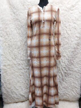 Polo Ralph Lauren Henley Dress Brown Plaid Women's  Waffle-Knit Henley Size M